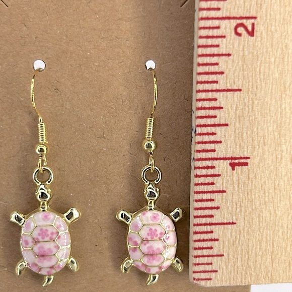 18k Gold Platted Floral Turtle Dangle Earrings - Picture 2 of 2